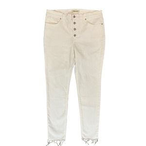 Madewell 9" Mid Rise Skinny Button Front Frayed Hem White Denim Jeans Size 32